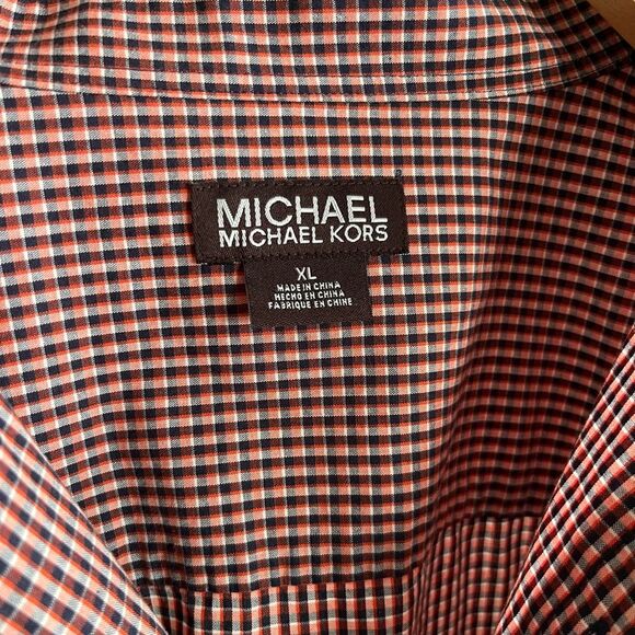 Michael Kors Men’s Red Navy Check Plaid Cotton Button Shirt XL NWT Classic - Picture 3 of 7